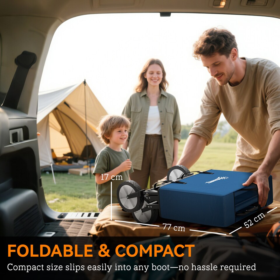 image 1 of Outsunny Folding Outdoor Storage Trolley Cart Bag Telescopic Handle Brakes Blue