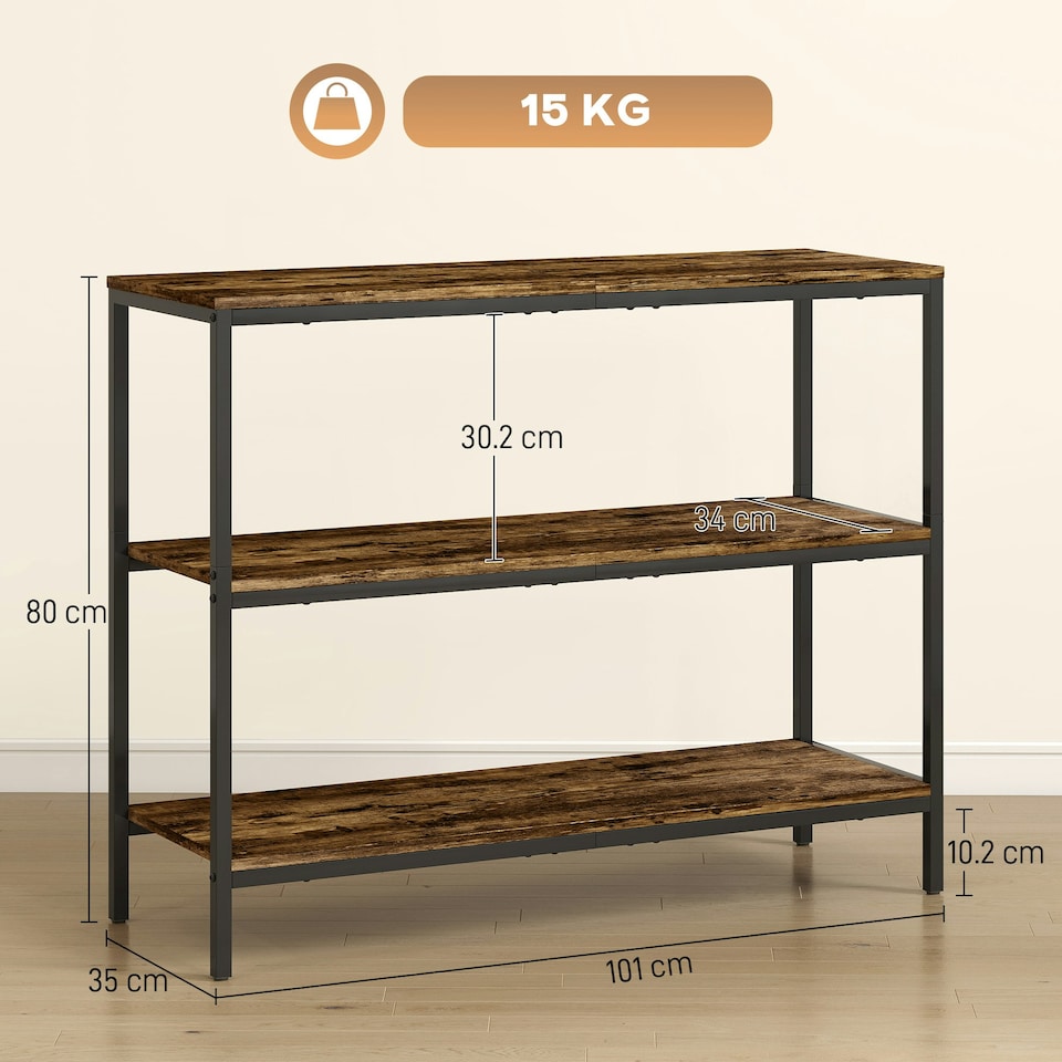 image 1 of HOMCOM Industrial Console Table with 3-Tier Storage Shelves Rustic Brown | Brown