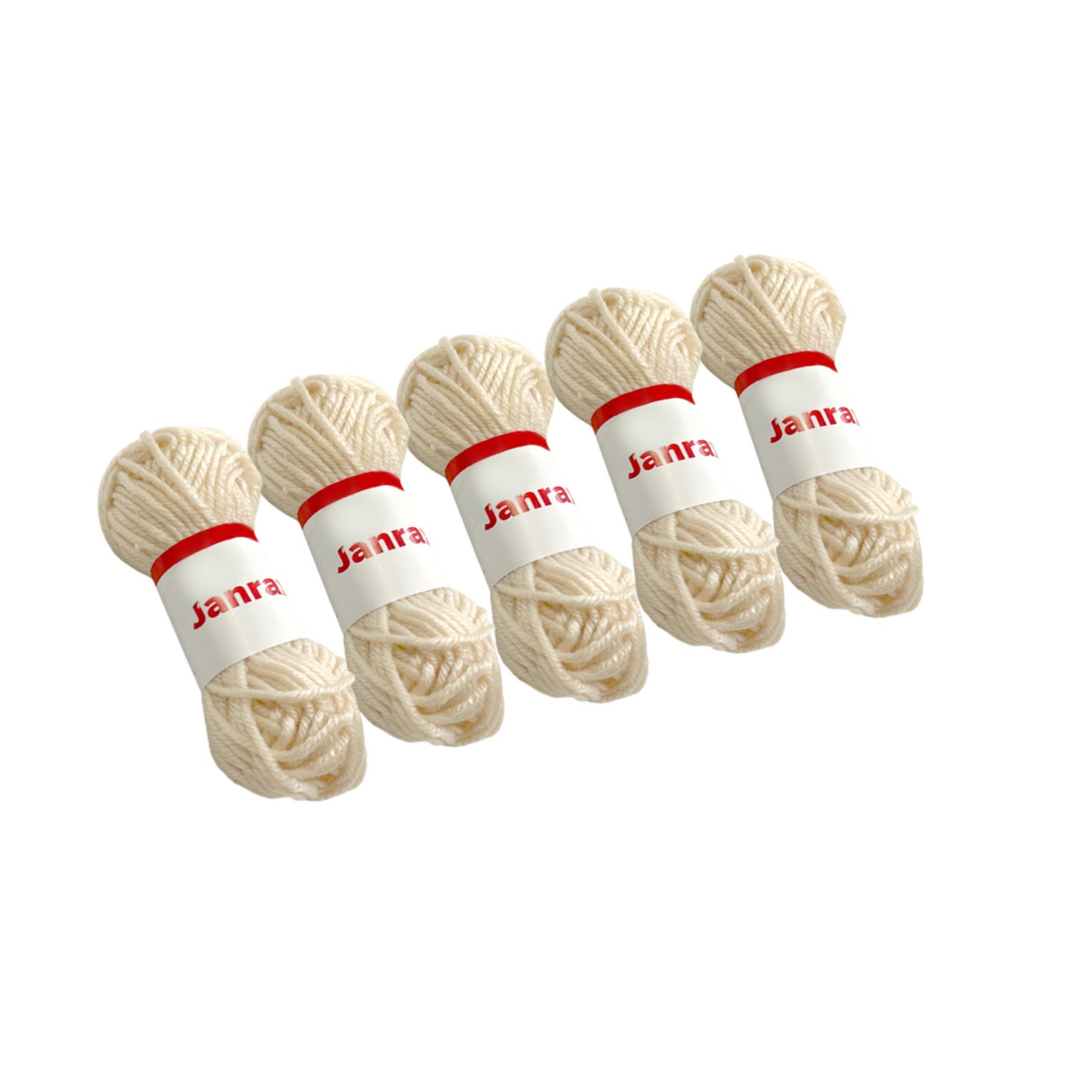 Pack of 5 Beige Acrylic Yarn Rolls â 10g each, 4 Strand 8 Ply Knitting Wool