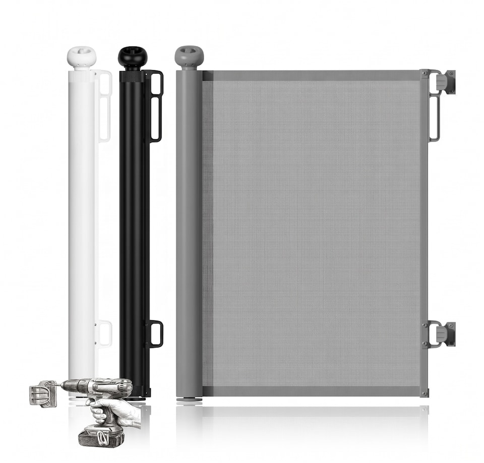 image 1 of S&D, Retractable Baby Gate 86cm x 140 cm Stair Safety Gate Roll for Babies and Pets, Extendable Barrier Gates (Grey)