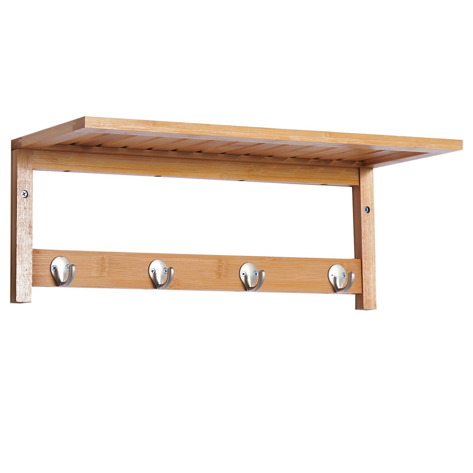 image 1 of HOMCOM Hallway Wall Mounted Shelf Clothes Rack Hanging Coat Hooks Storage