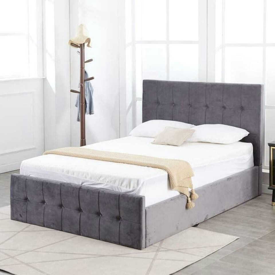 image 1 of Ottoman Storage Bed grey 3ft single velvet cushioned bedroom