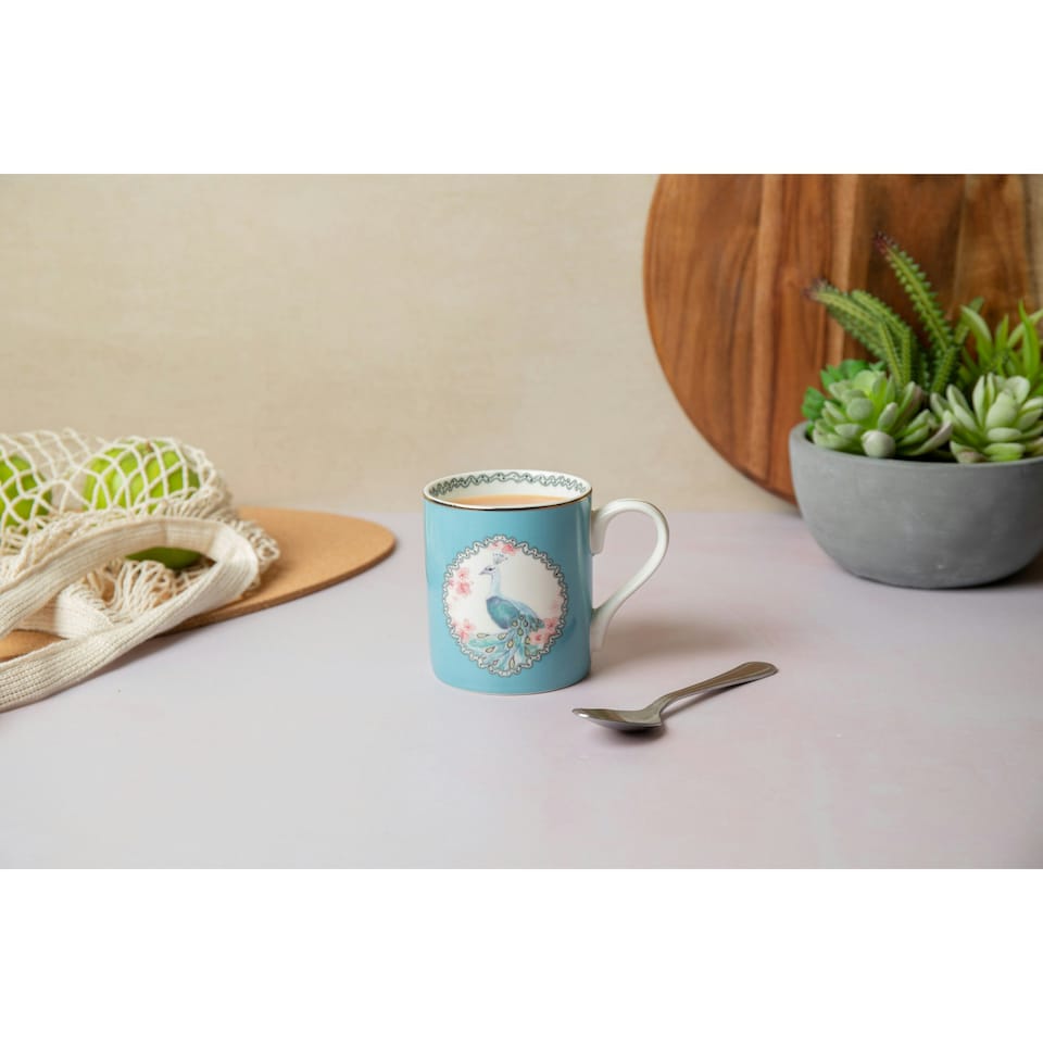 image 1 of Mikasa Peacock Straight-Sided Porcelain Mug, 280ml | Blue