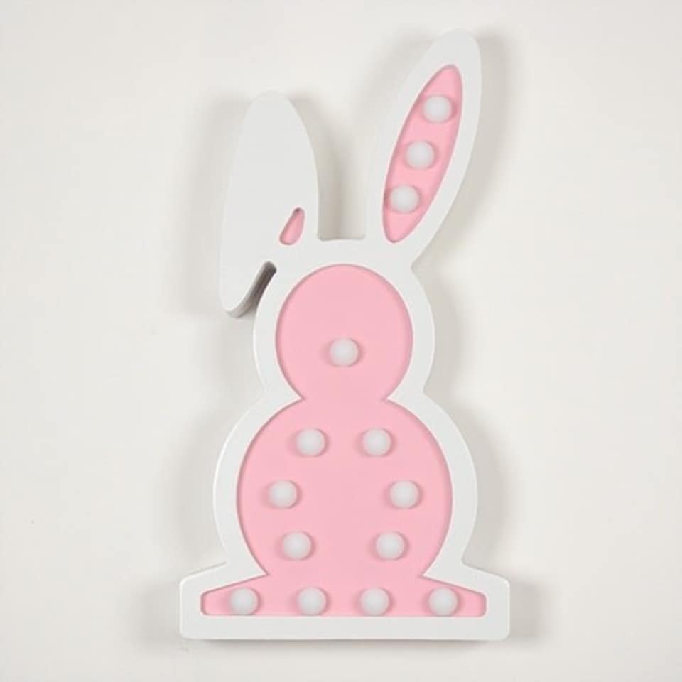 image 1 of Pink Easter Bunny Wooden LED Light Decoration 32.5cm