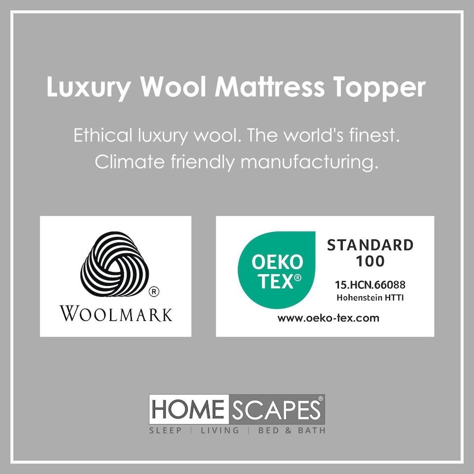 image 1 of Homescapes Premium Wool Mattress Topper - Deep Fitting Comfort | White