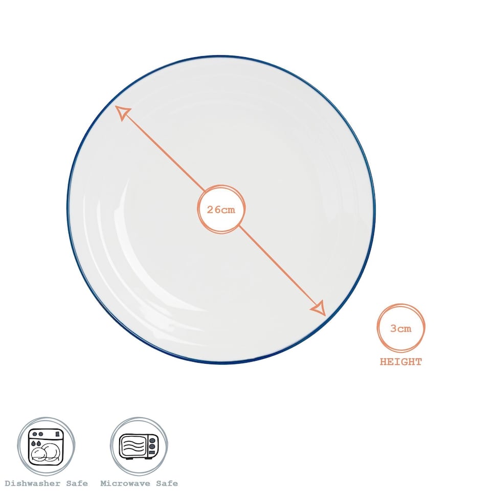 image 1 of Nicola Spring White Farmhouse Dinner Plates - 26cm - Pack of 6 | White | White