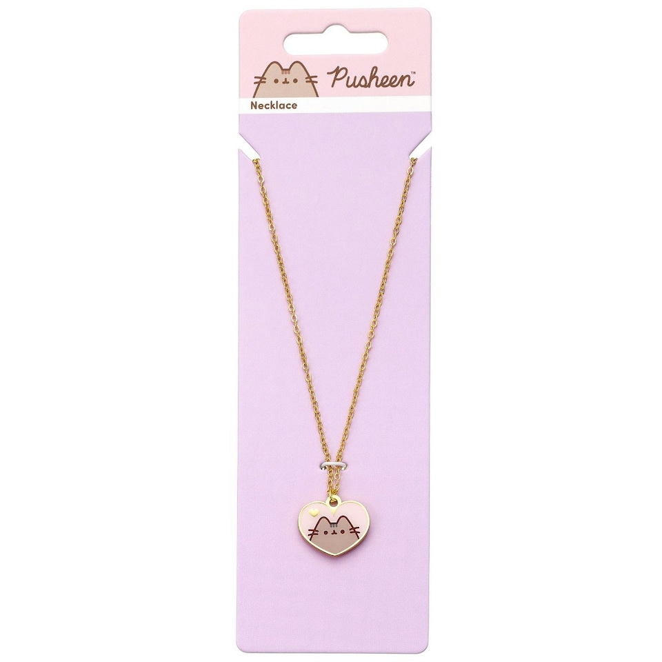 image 1 of Pusheen the Cat Pink and Gold Heart Necklace