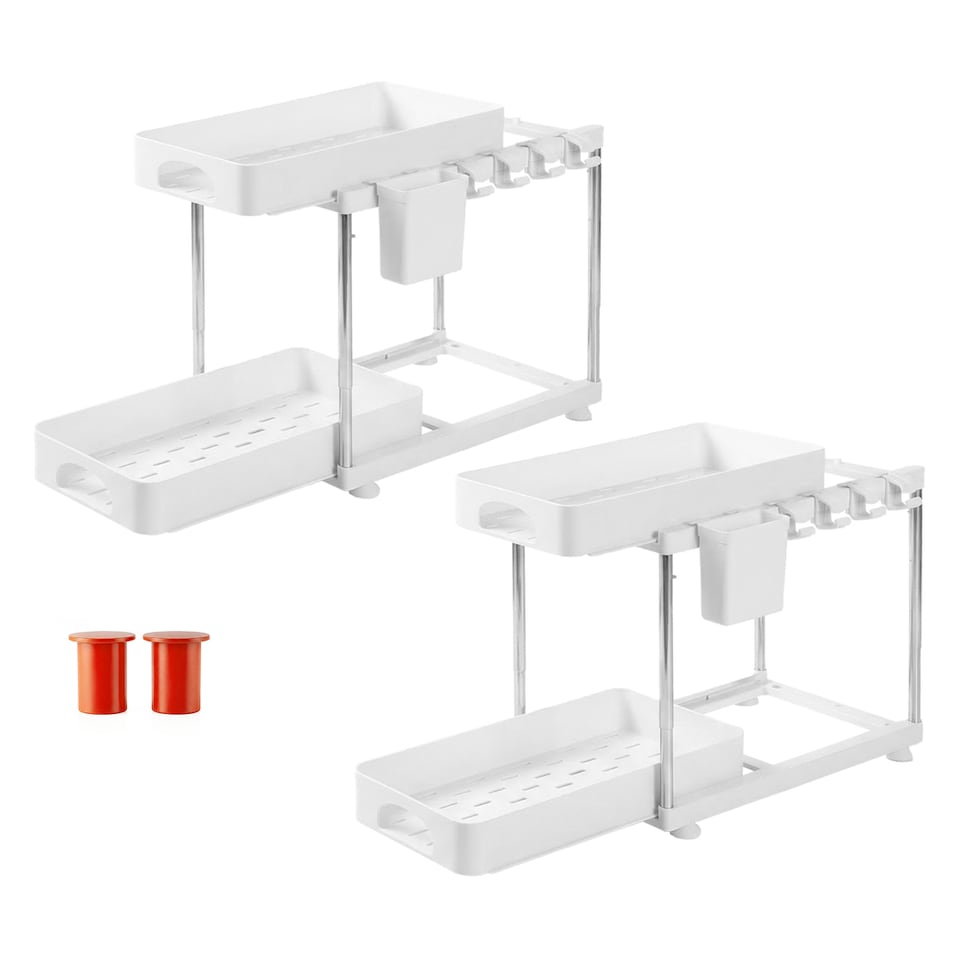 image 1 of Toque Under Sink Organiser Two Slide-Out Drawers Kitchen Storage 2pcs White