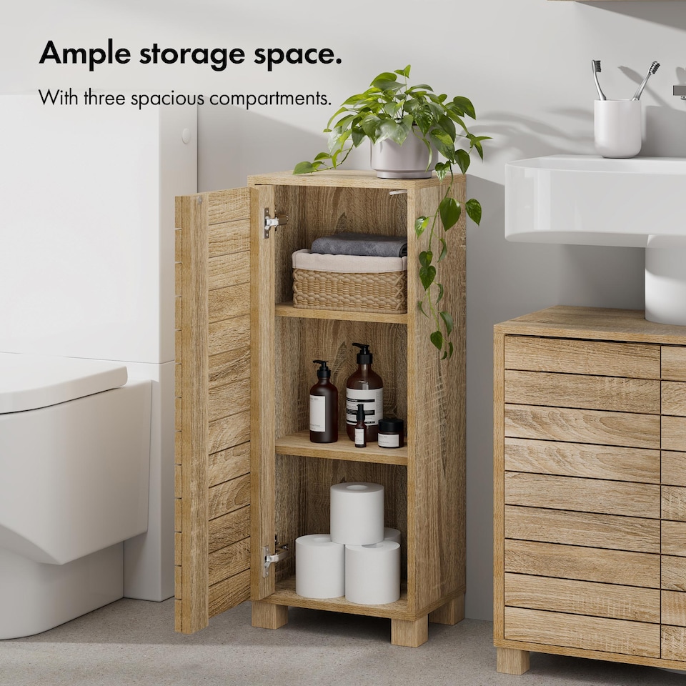 image 1 of VonHaus Chester Bathroom Storage Cabinet in Oak Effect
