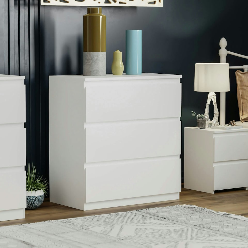 image 1 of Vida Designs Denver 3 Drawer Chest of Drawers Bedroom Storage, White