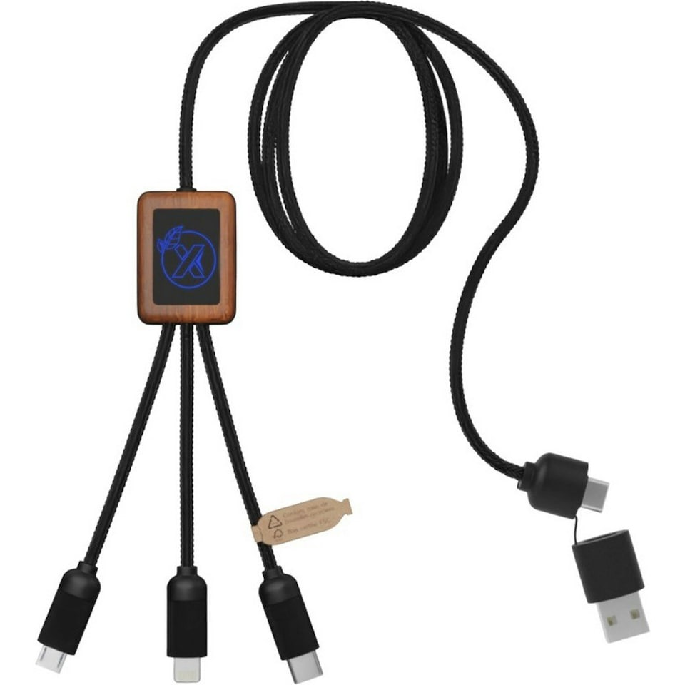 SCX Design Light Up Logo Charging Cable - Blue/Wood - One Size
