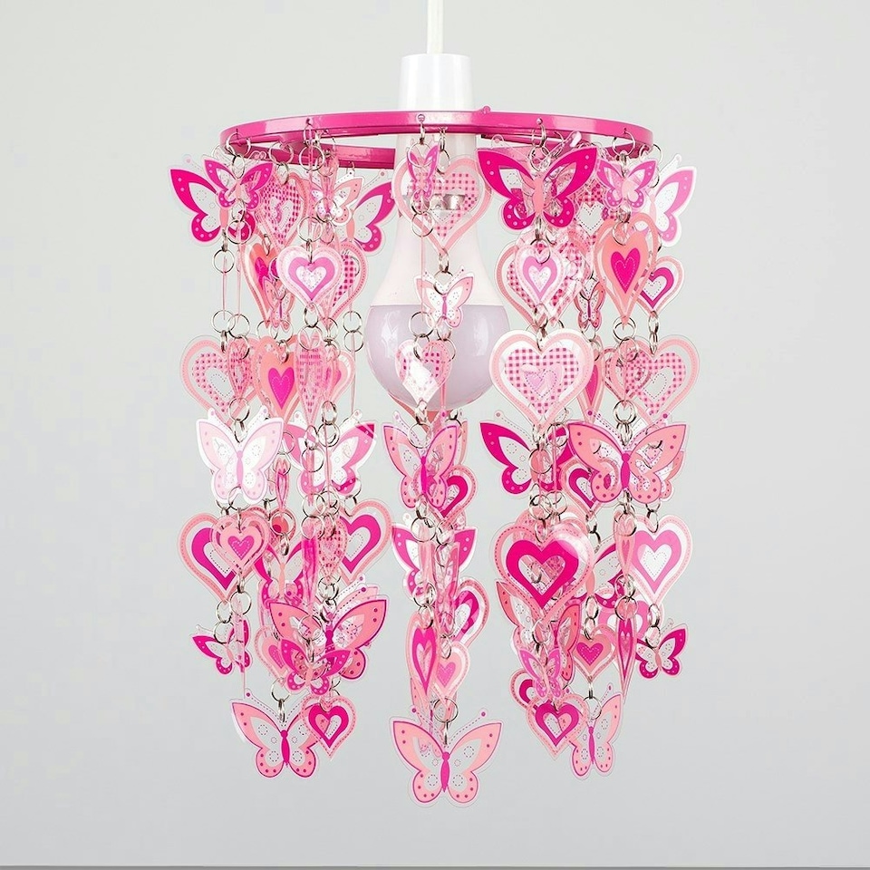 image 1 of ValueLights Kids Shades Plastic Gloss Pink Tiered Ceiling Pendant Droplets Shade