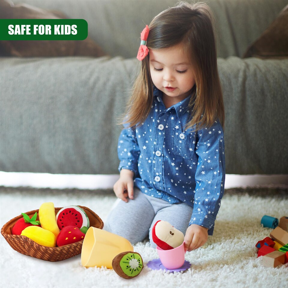 image 1 of The Magic Toy Shop Fabric Fruit Basket Toy Set Role Play Educational Toys for Toddlers