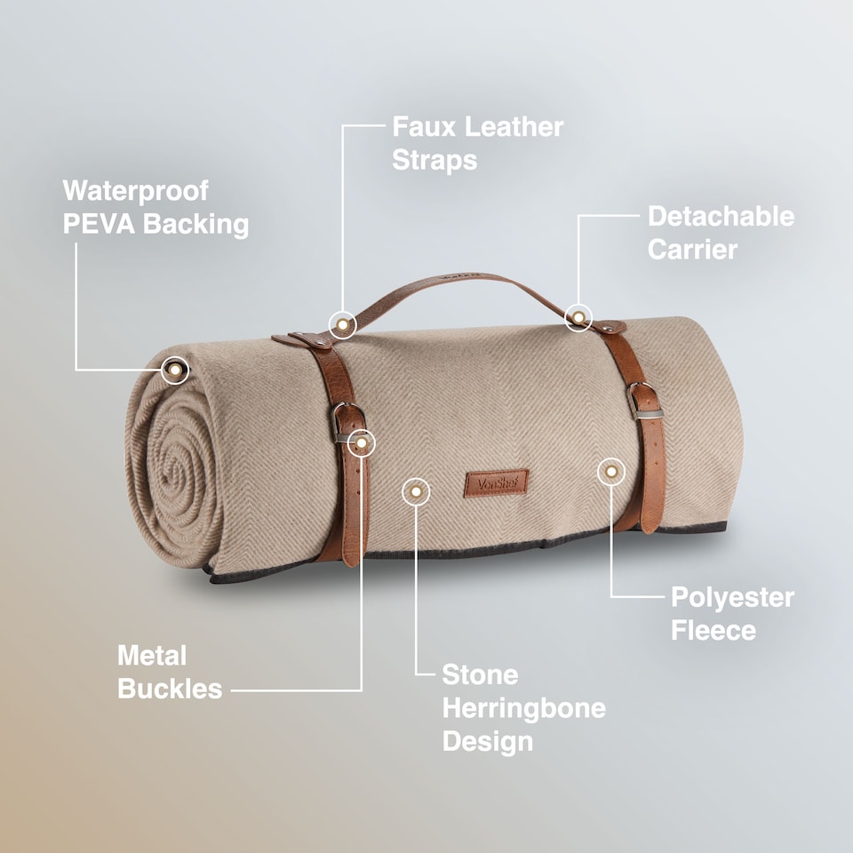 image 1 of VonShef Picnic Blanket XL Beige Herringbone for Outdoors