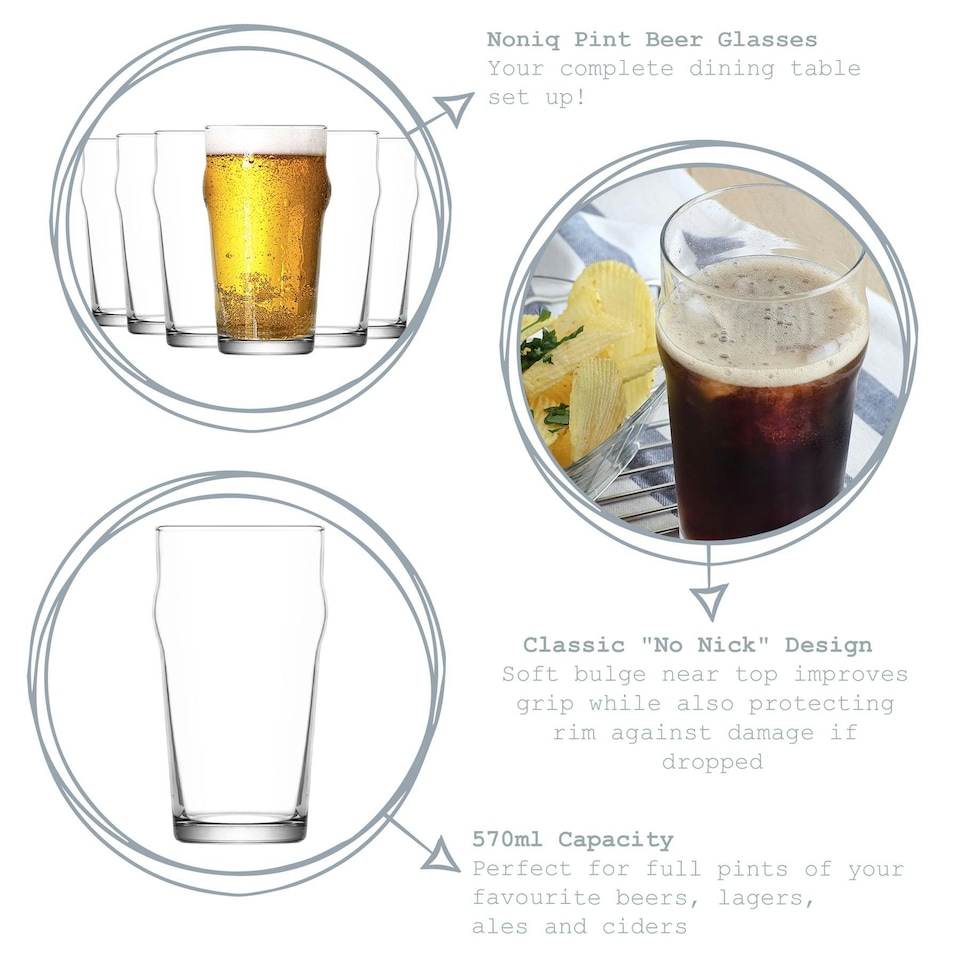 image 1 of LAV Noniq Pint Beer Glasses - 570ml - Clear - Pack of 6 Clear