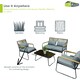image 5 of Black Metal 4 Piece Garden Set Padded Cushion Glass Tabletop Outdoor Furniture