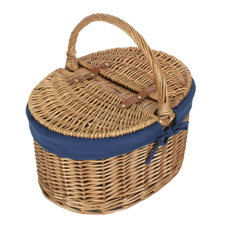 image 1 of Light Steamed Oval Lidded Wicker Basket with Lining Blue | Blue | One Size