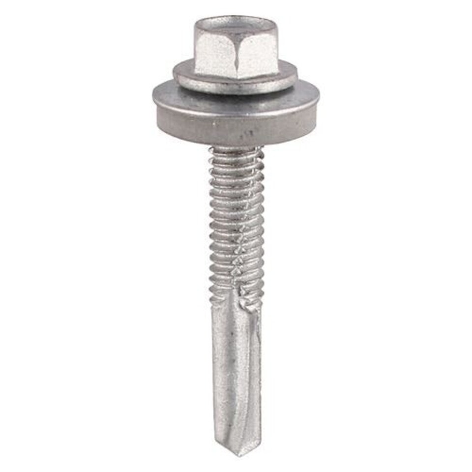 Timco - Self-Drilling Screws - Hex - For Heavy Section Steel - Exterior - Silver - With EPDM Washer (Size 5.5 x 38 - 100 Pieces)