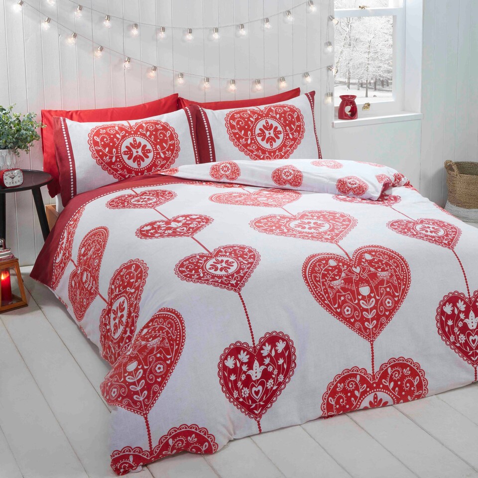 image 1 of Scandi Heart BC Duvet Cover Set with Pillowcase Red | Super King
