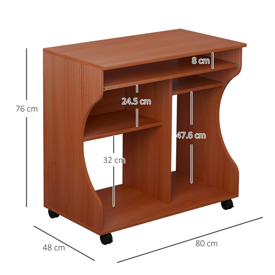image 1 of HOMCOM Computer Table Study Desk with Sliding Keyboard Tray, Cherry Wood