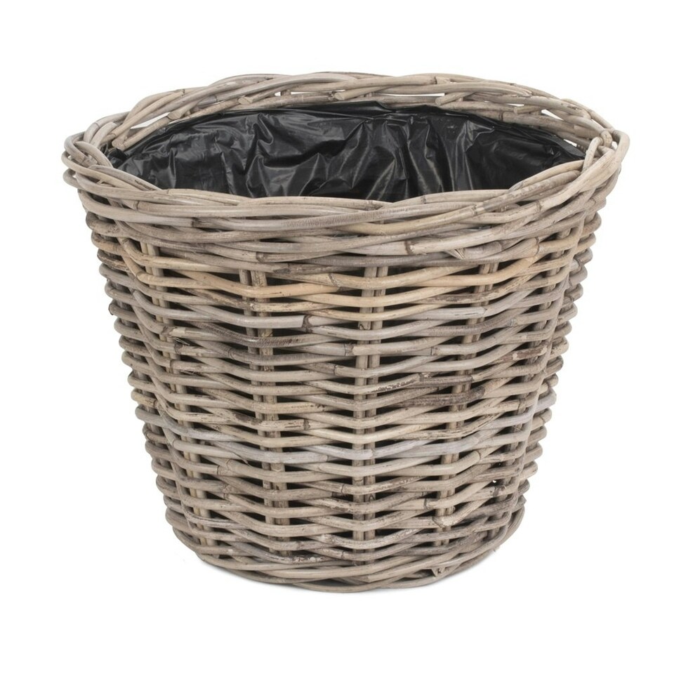 image 1 of Large Tapered Rattan Round Planter with Plastic Lining
