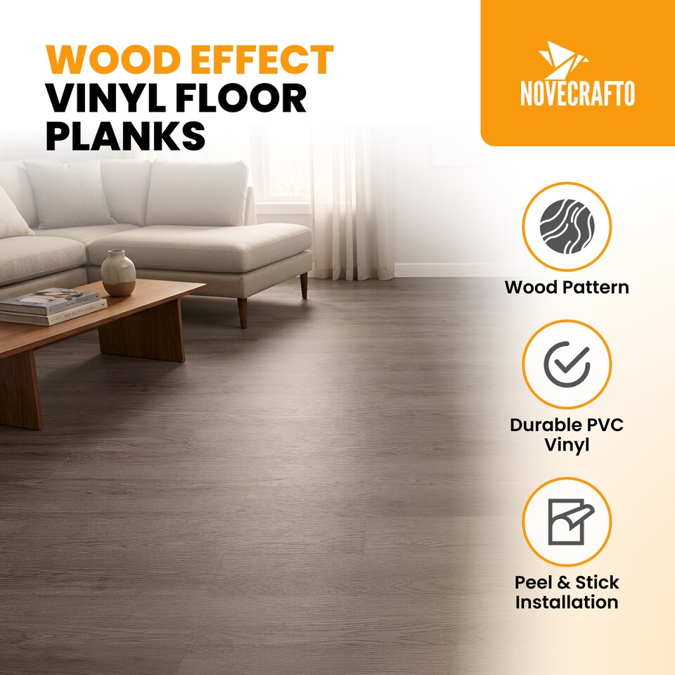 image 1 of Self Adhesive Floor Planks | 5.9x35.9in (91.4x15.2cm) Each | Peel & Stick Vinyl Flooring | Grey Wood Effect | Easy DIY | Stick On Tiles for Home Floors | Grey | 2.78 sqm