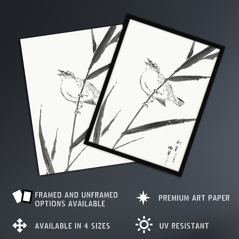 Reed Bunting and Reed Japanese Japan Wall Art Print Numata Kashu 24x32 ...
