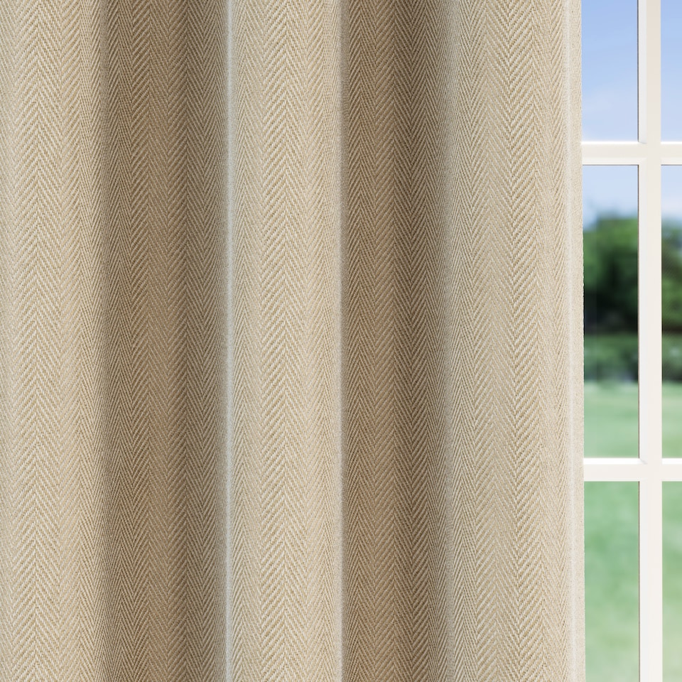image 1 of Enhanced Living Chester Natural 66 x 54 inch (168x137cm) Eyelet Thermal Noise Reducing Blackout Curtains (PAIR) | Brown | Natural | 2