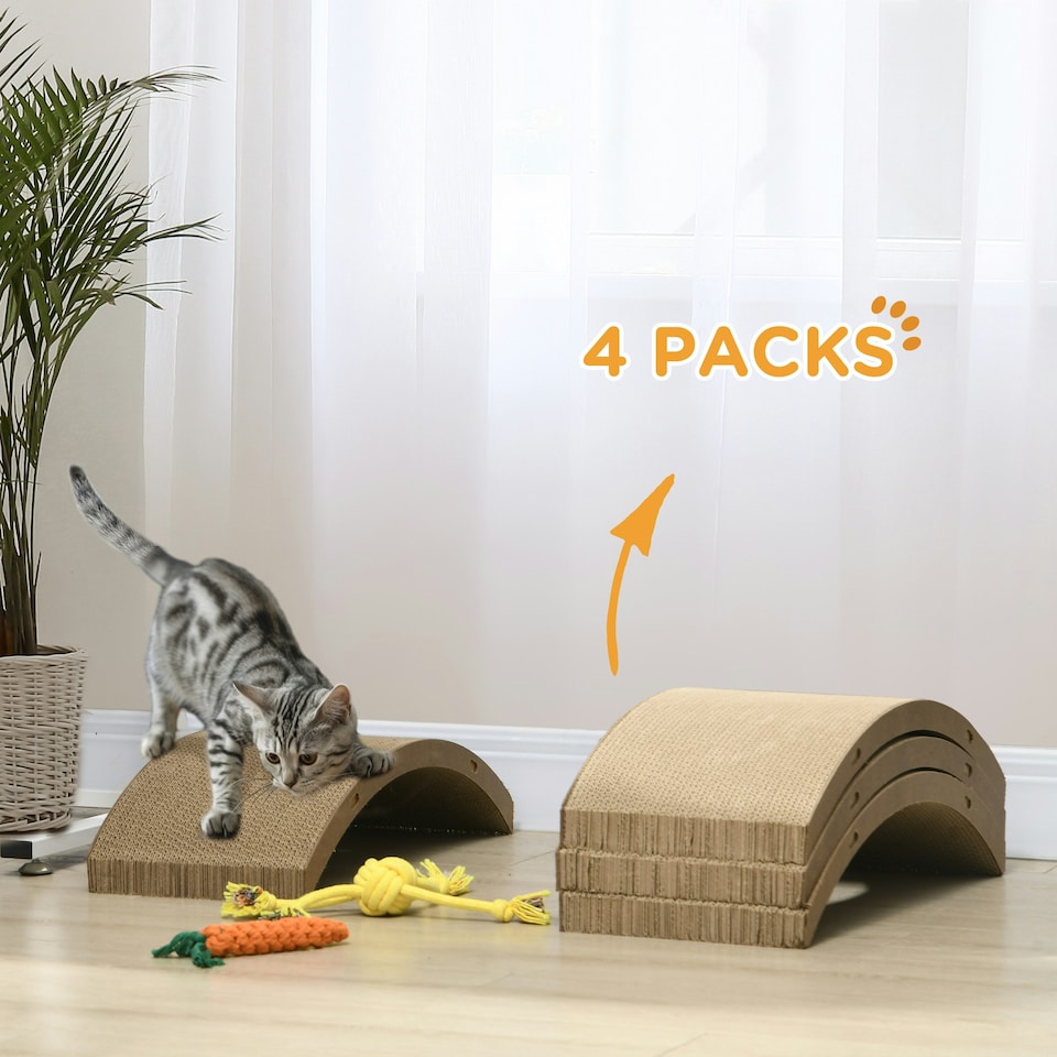 image 1 of PawHut 4 Piece Set Cat Scratching Board for Cat Treadmill, Kitten, Brown