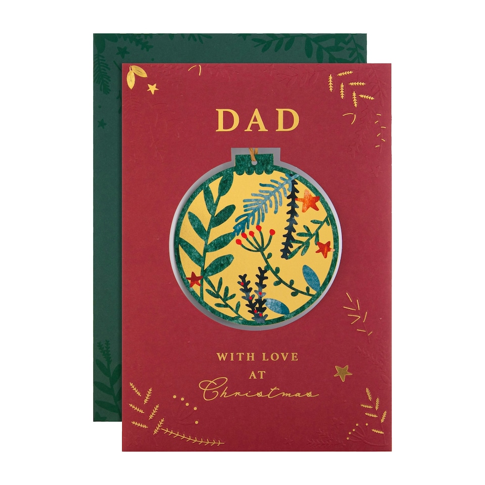 Traditional Foliage & Bauble Design with Keepsake Dad Christmas Card