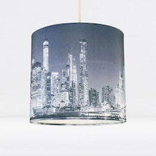 20cm Lamp Shade Ceiling Light Digital Printed Fabric New York Skyline At Night | Blue | Medium | 1