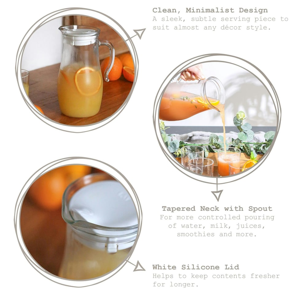 image 1 of LAV Misket Glass Water Jug with Silicone Lid - 1.8L - Clear/White