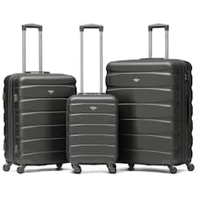 Flight Knight Set of 3 Lightweight 4 Wheel ABS Hard Case Suitcases Cabin & Hold Luggage, 100+ Airlines Approved - easyJet, British Airways, Ryanair, Jet2 Grey | Charcoal
