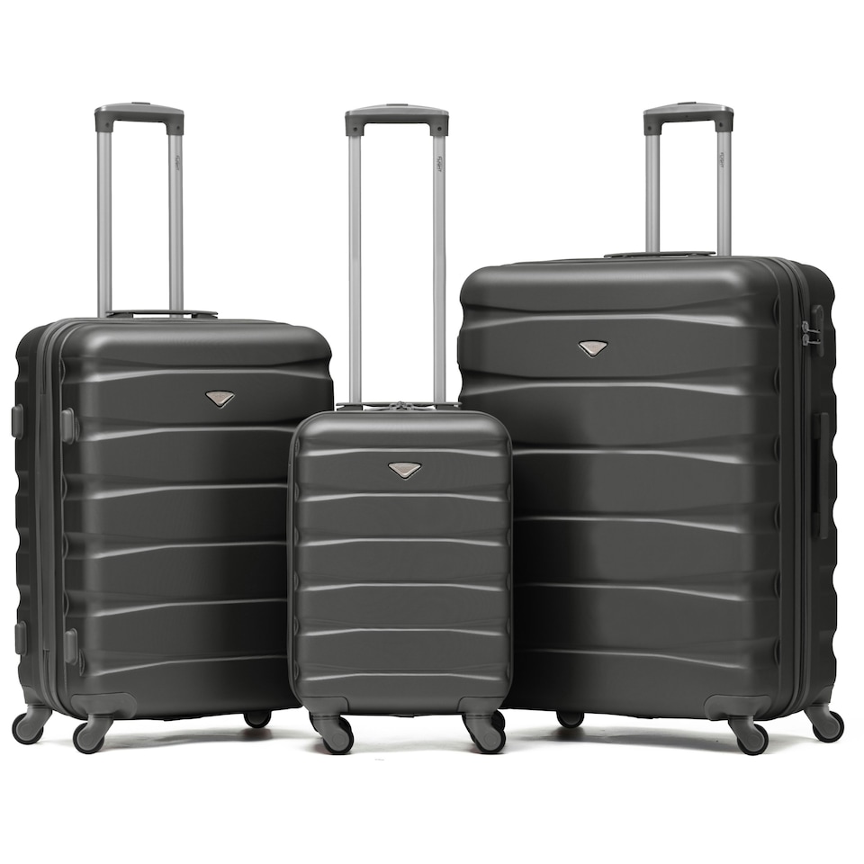 image 1 of Flight Knight Set of 3 Lightweight 4 Wheel ABS Hard Case Suitcases Cabin & Hold Luggage, 100+ Airlines Approved - easyJet, British Airways, Ryanair, Jet2 Grey | Charcoal