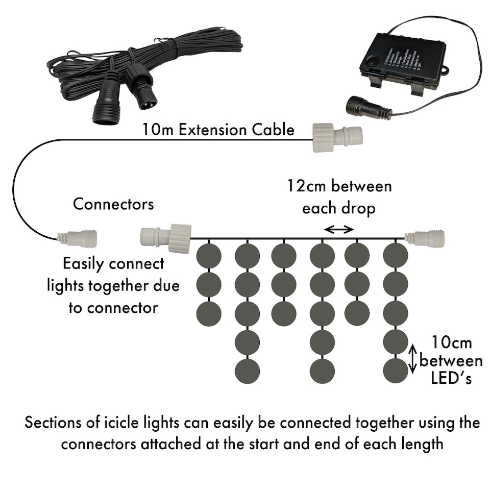 image 1 of 2.5m Bright Cool Ice White Connectable Icicle Lights 83 BATTERY Power LED 8 Modes Memory Timer Outdoor Weatherproof Christmas