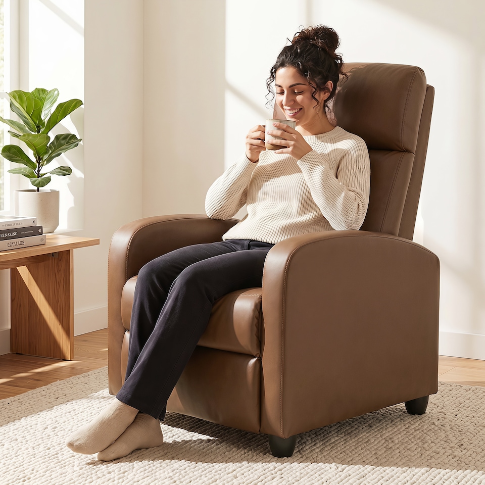 image 1 of HOMCOM Recliner Sofa Chair PU Leather Massage Armcair w/ Remote, Dark Brown