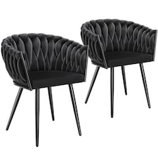 Dining Chair Astano - padded, velvet, knot design, continuous backrest | Black | black | 2