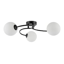 Modern 3-Arm Matte Black Ceiling Light with Opal Swirl Glass Spherical Shades | Black
