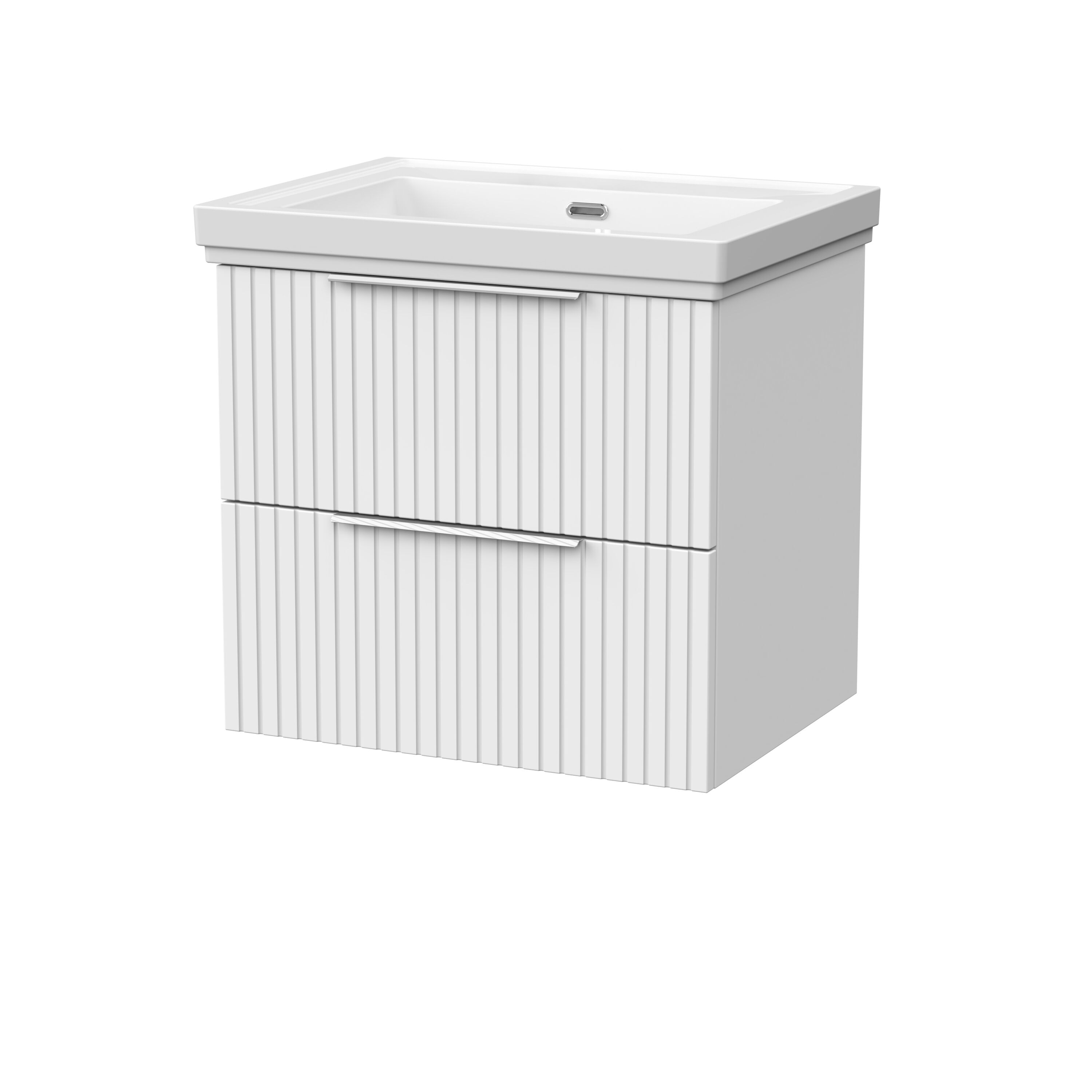 Balterley Callingwood Contemporary Wall Hung 2 Drawer Vanity Unit with Traditional 0 Tap Hole Fireclay Basin , 600mm, Matt White