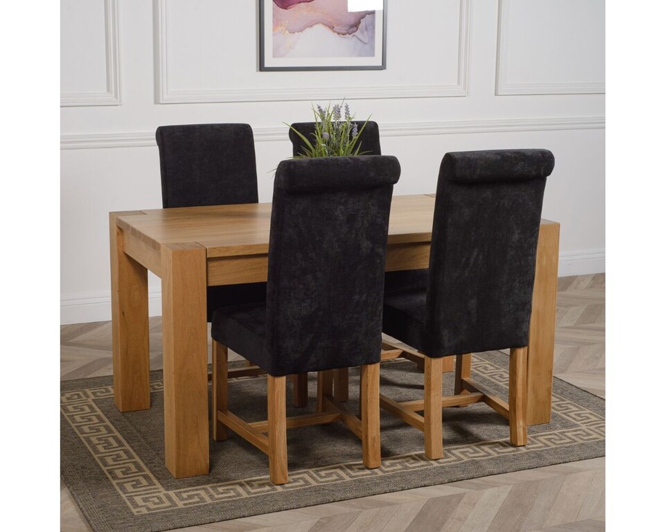 image 1 of Kuba 150 x 85 cm Medium Oak Dining Table and 4 Washington Fabric Chairs | Black | Black