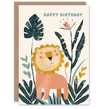 Cute Jungle Flowers Kids Girl Boy Lion Child Kids Birthday Card