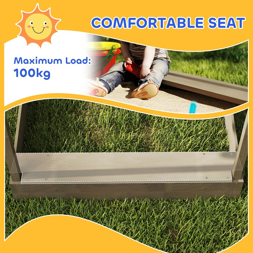 image 1 of Outsunny Sand Pit with Canopy, Blackboard, Toys, Sink, Seats, Flags for Kids