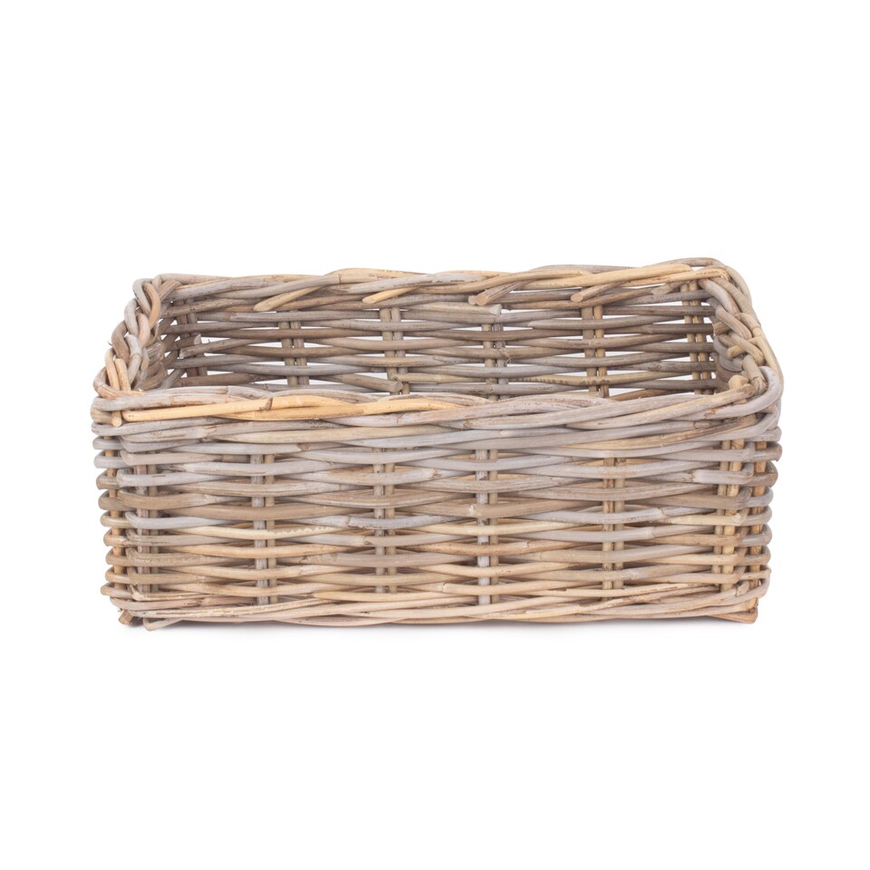 image 1 of Large Shallow Kubu Grey Rattan Rectangular Basket | Grey | Grey
