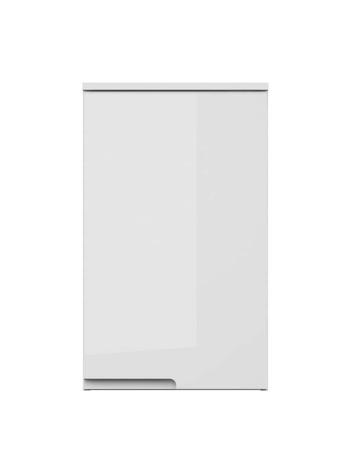 image 1 of Small Bathroom Cabinet Wall Mounted Storage Unit Slim Single Door Cupboard Handleless Narrow White Gloss Spice