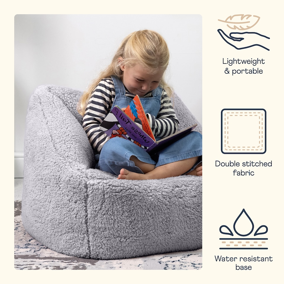 image 1 of Kids Teddy Bear Armchair Bean Bag Grey Childrens Bean Bags | Grey | Grey | M | 1