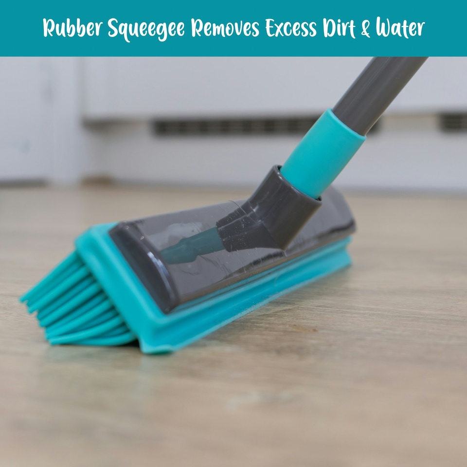 image 1 of JVL Indoor Extendable Rubber Bristle Brush Broom with Squeegee, Turquoise