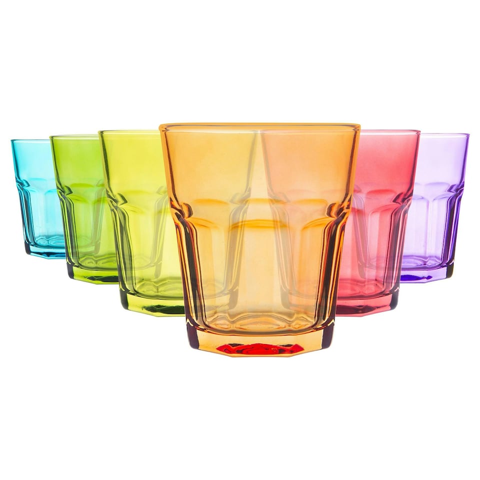 image 1 of Rink Drink 305ml Coloured Water Glasses - 6 Colours - Drinking Glasses Tumblers Stackable Glasses Dishwasher Safe Clear
