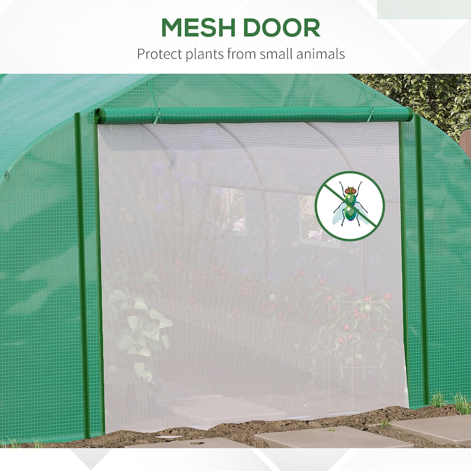 image 1 of Outsunny 3.5 x 3 x 2m Outdoor Tunnel Greenhouse w Roll Up Door 6 Windows Green