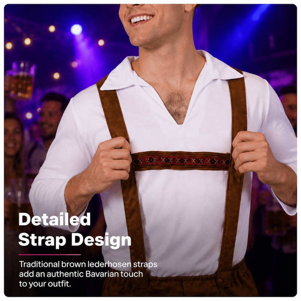 image 1 of Mens Oktoberfest Bavarian Costume Brown Lederhosen Beer Festival German Fancy Dress Outfit