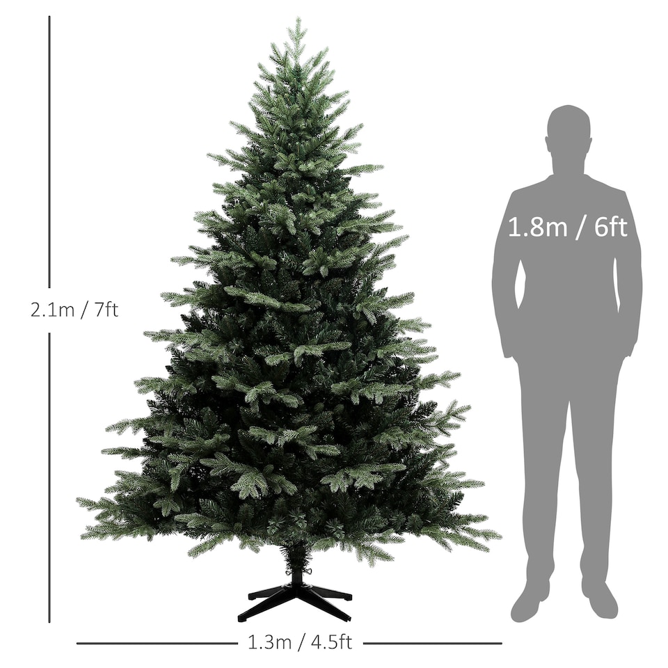image 1 of HOMCOM 7ft Artificial Spurce Christmas Tree with 3116 Branch Tips and Foldable Steel Base, Realistic Hinged mas Tree for Home Office, Green